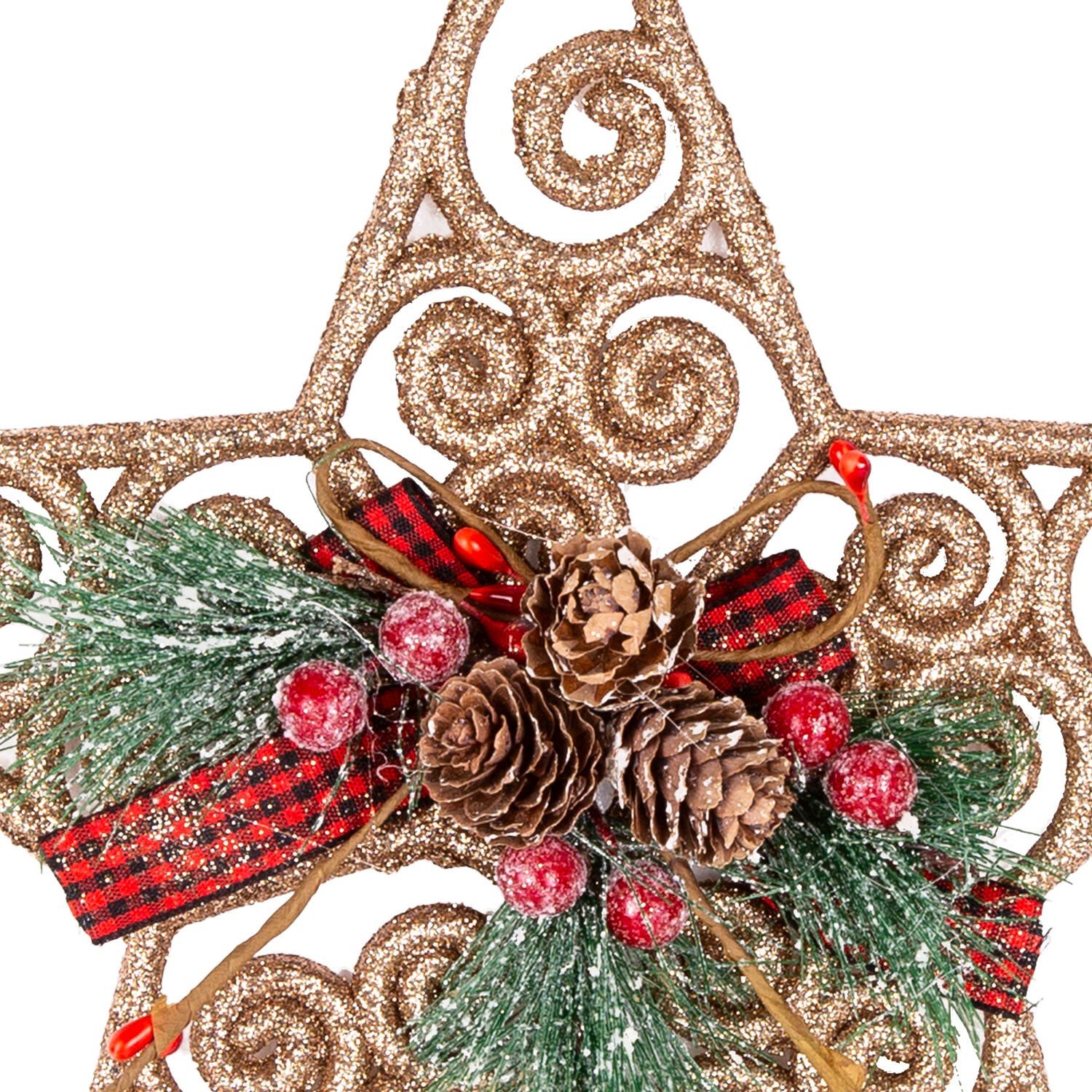 Yılbaşı Süsü, Yıldız, Yılbaşı Dekorlu, Desenli, Simli, Gold - 22 cm