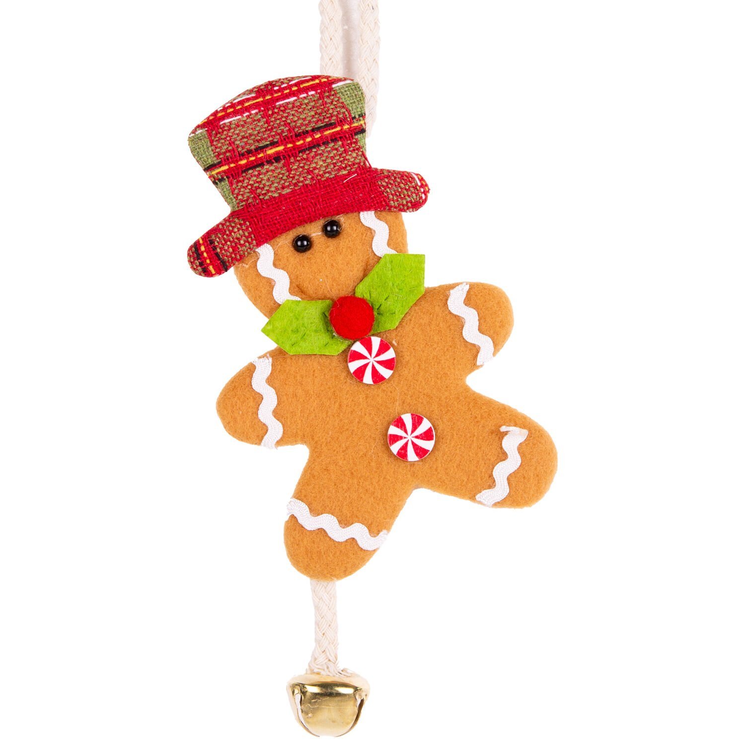 Yılbaşı Süsü, Kurabiye Adam, Silindir Şapkalı, Çıngıraklı, Kahverengi - 9,5x22 cm