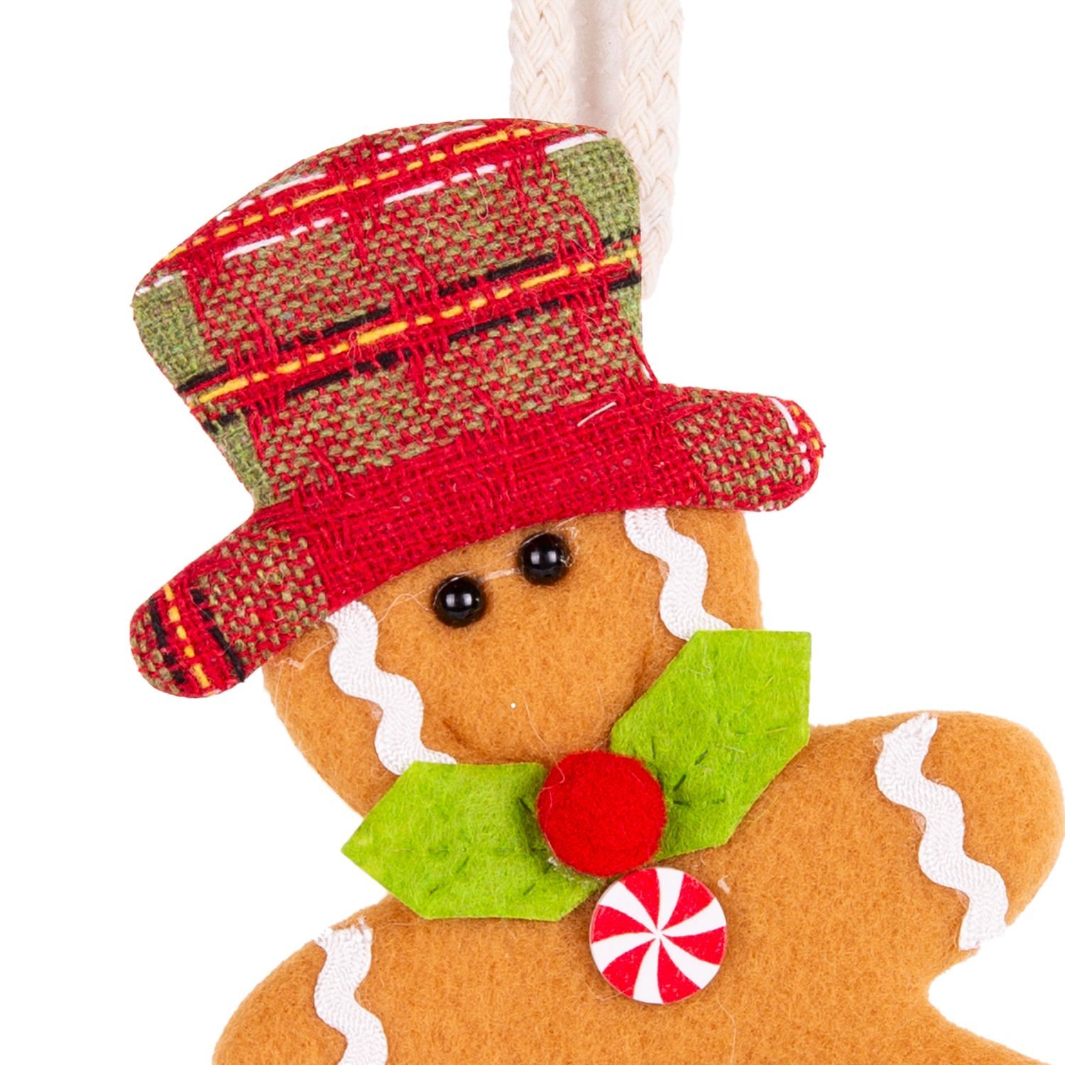 Yılbaşı Süsü, Kurabiye Adam, Silindir Şapkalı, Çıngıraklı, Kahverengi - 9,5x22 cm