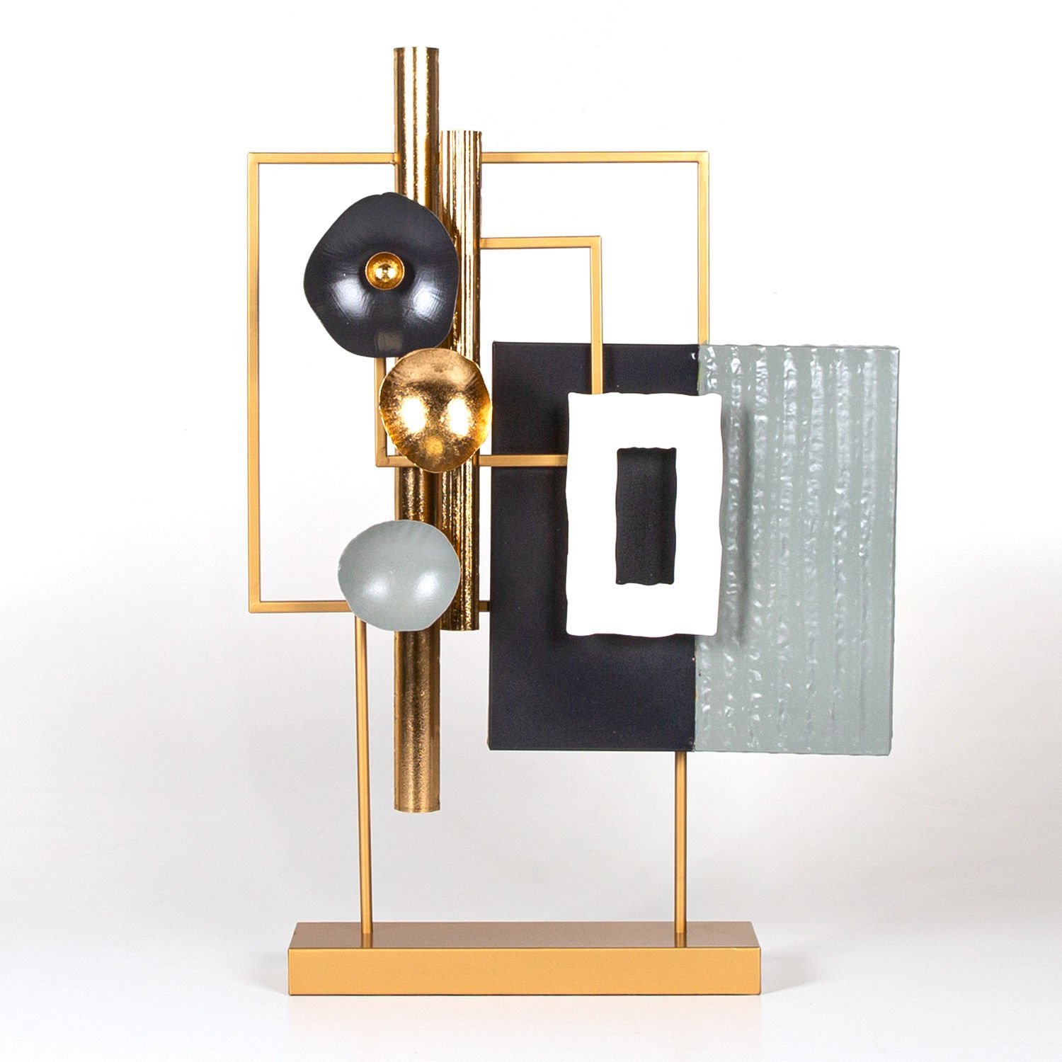 Dekoratif Dikdörtgen Kaideli Metal Dekor Gold- Siyah-Gri 43x62x9 Cm.