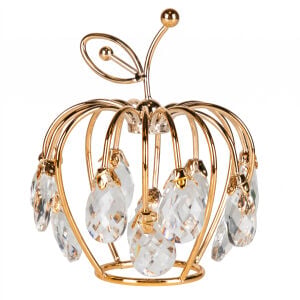 Dekoratif Metal Elma Kristal Taşlı Gold 13x15 Cm.