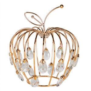 Dekoratif Metal Elma Kristal Taşlı Gold 21x22 Cm.