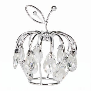 Dekoratif Metal Elma Kristal Taşlı Gümüş 13x15 Cm.