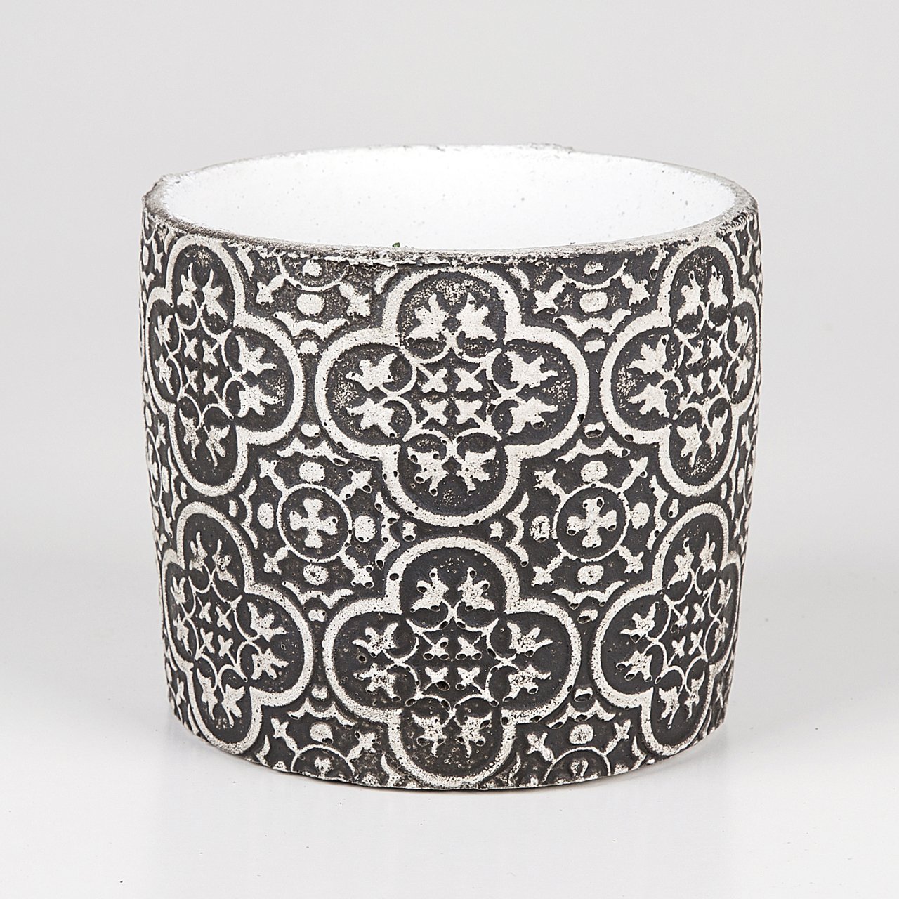 Hitit Desenli Beton Siyah/beyaz Saksı 14x12 Cm