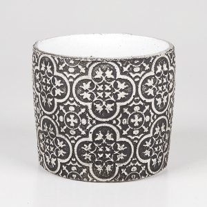 Hitit Desenli Beton Siyah/beyaz Saksı 14x12 Cm