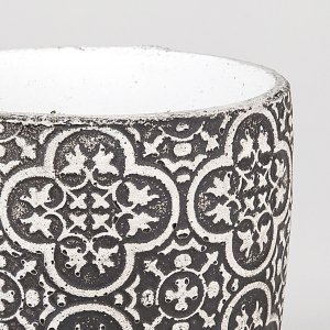 Hitit Desenli Beton Siyah/beyaz Saksı 14x12 Cm