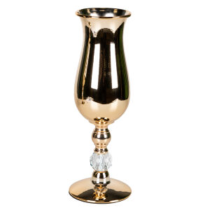 Dekoratif Metal Vazo Kadeh Kristal Taşlı Gold 13.5x40 Cm.