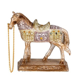 Dekoratif At Biblosu Yüzü Sola Dönük Eskitme Gold-Şampanya 17x16 Cm.