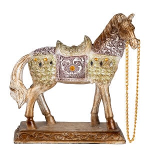 Dekoratif At Biblosu Yüzü Sağa Dönük Eskitme Gold-Şampanya 17x16 Cm.