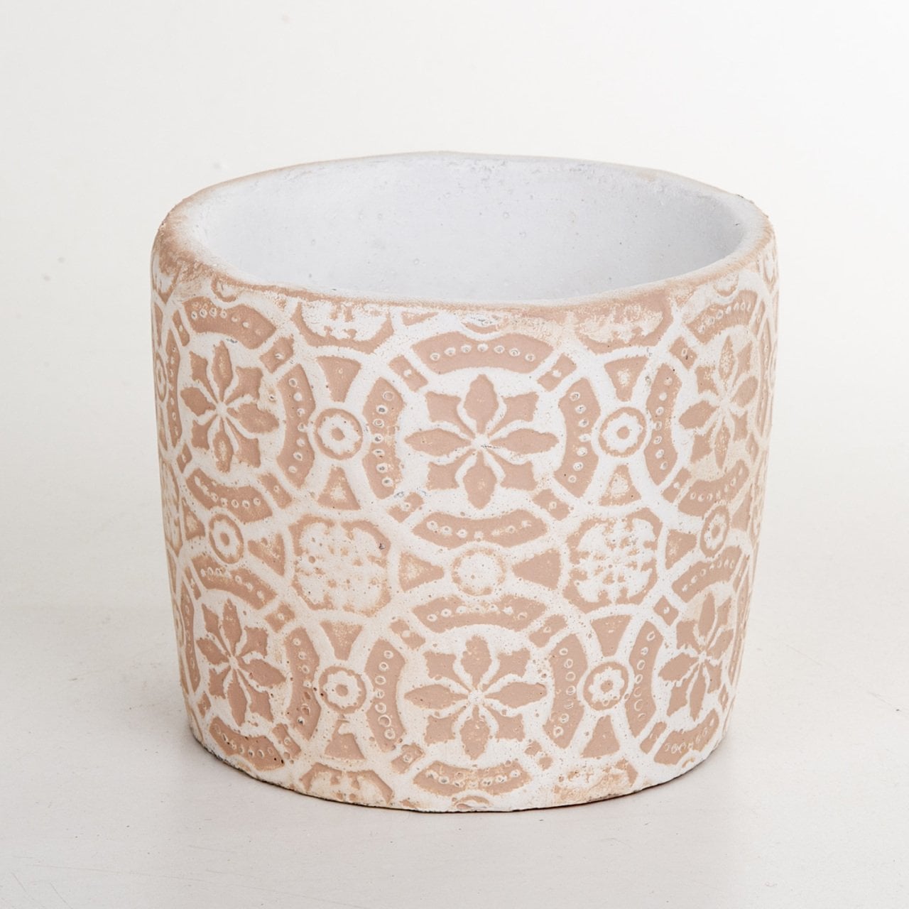 Veramaya Geometrik Çiçek Desenli Somon Renk Beton Saksı 14x12 Cm