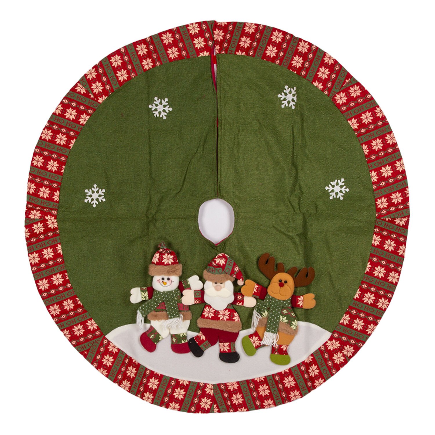 Yılbaşı Süsü Çam Örtüsü Noel Baba Kardan Adam Geyik Figürlü Yeşil 120 Cm.