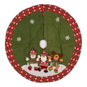Yılbaşı Süsü Çam Örtüsü Noel Baba Kardan Adam Geyik Figürlü Yeşil 120 Cm.