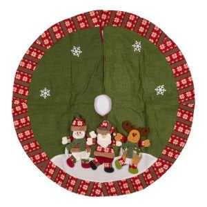 Yılbaşı Çam Örtüsü, Noel Baba Kardan Adam Geyik Figürlü, Yeşil - 120 cm