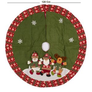 Yılbaşı Süsü Çam Örtüsü Noel Baba Kardan Adam Geyik Figürlü Yeşil 120 Cm.