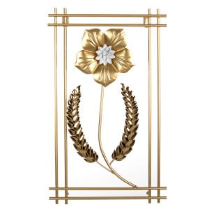 Metal Tablo Çiçek Desenli 3 Boyutlu Modern Gold 30x50 Cm.