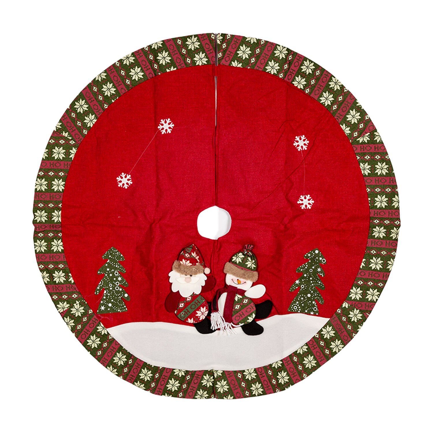 Yılbaşı Süsü Çam Örtüsü Noel Baba Kardan Adam Figürlü Kırmızı 100 Cm.