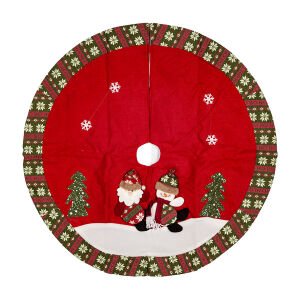 Yılbaşı Süsü Çam Örtüsü Noel Baba Kardan Adam Figürlü Kırmızı 100 Cm.