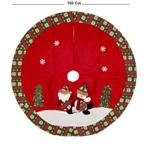 Yılbaşı Süsü Çam Örtüsü Noel Baba Kardan Adam Figürlü Kırmızı 100 Cm.