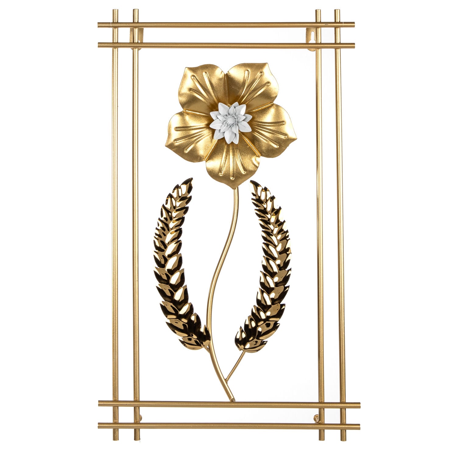 Metal Tablo Çiçek Desenli 3 Boyutlu Modern Gold 30x50 Cm.