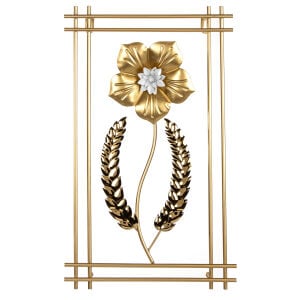 Metal Tablo Çiçek Desenli 3 Boyutlu Modern Gold 30x50 Cm.
