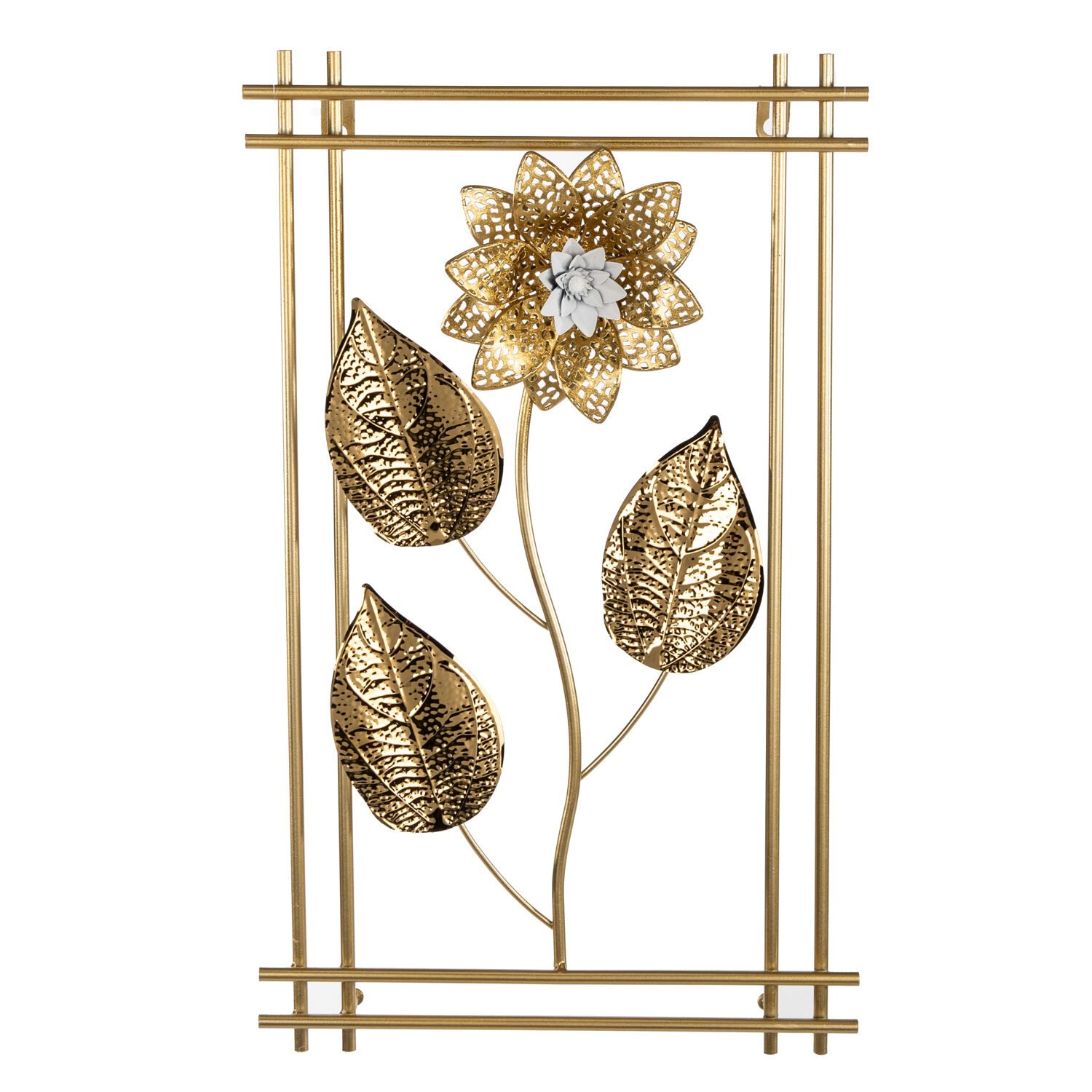 Metal Tablo Çiçek Desenli 3 Boyutlu Modern Gold 30x50 Cm.