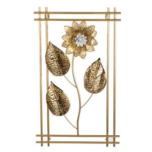Metal Tablo Çiçek Desenli 3 Boyutlu Modern Gold 30x50 Cm.