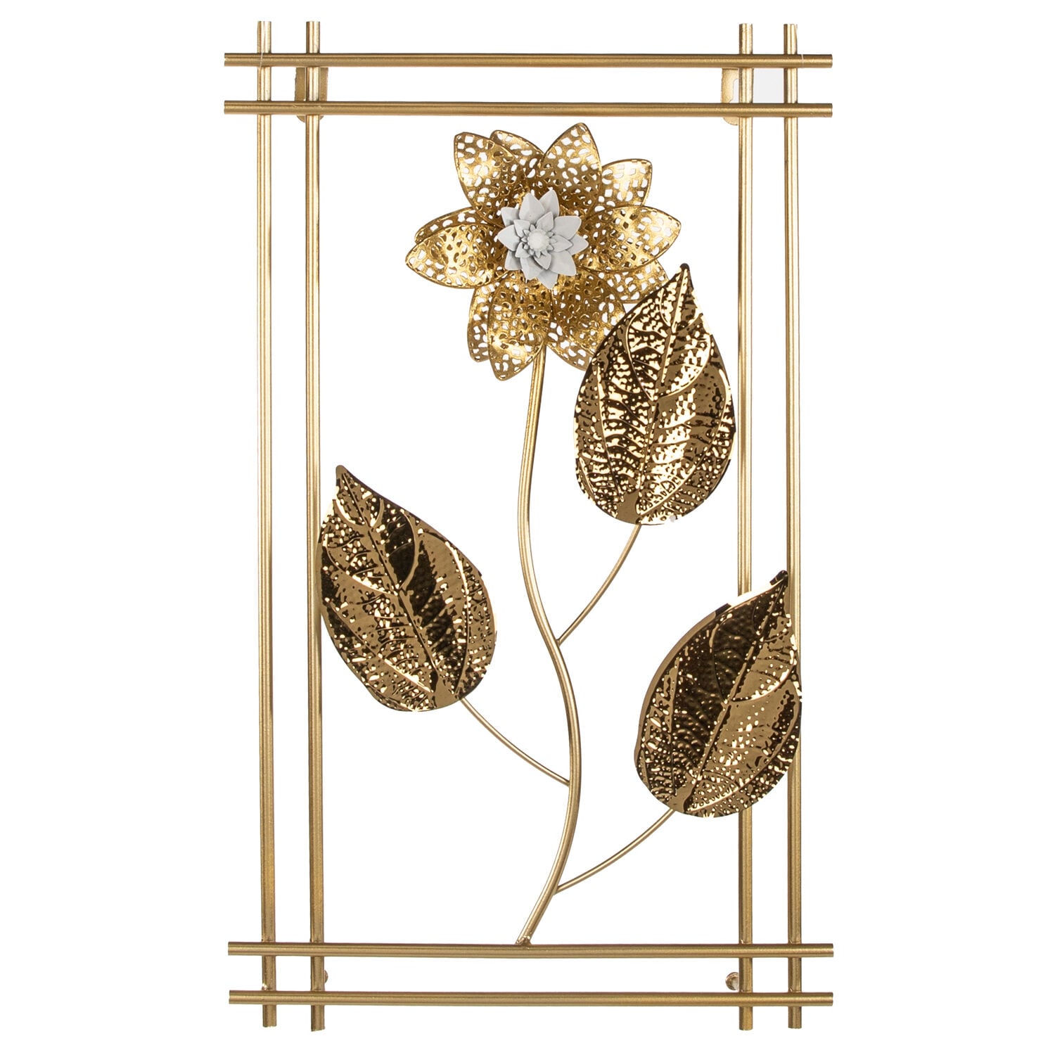 Metal Tablo Çiçek Desenli 3 Boyutlu Modern Gold 30x50 Cm.