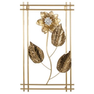 Metal Tablo Çiçek Desenli 3 Boyutlu Modern Gold 30x50 Cm.