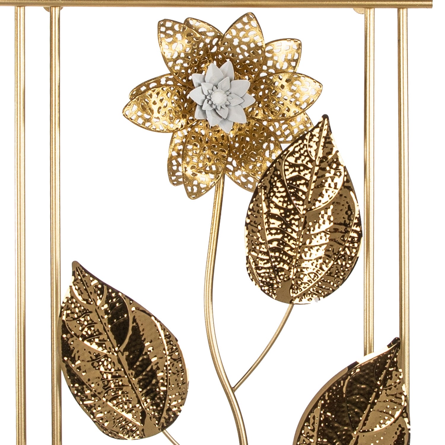 Metal Tablo Çiçek Desenli 3 Boyutlu Modern Gold 30x50 Cm.