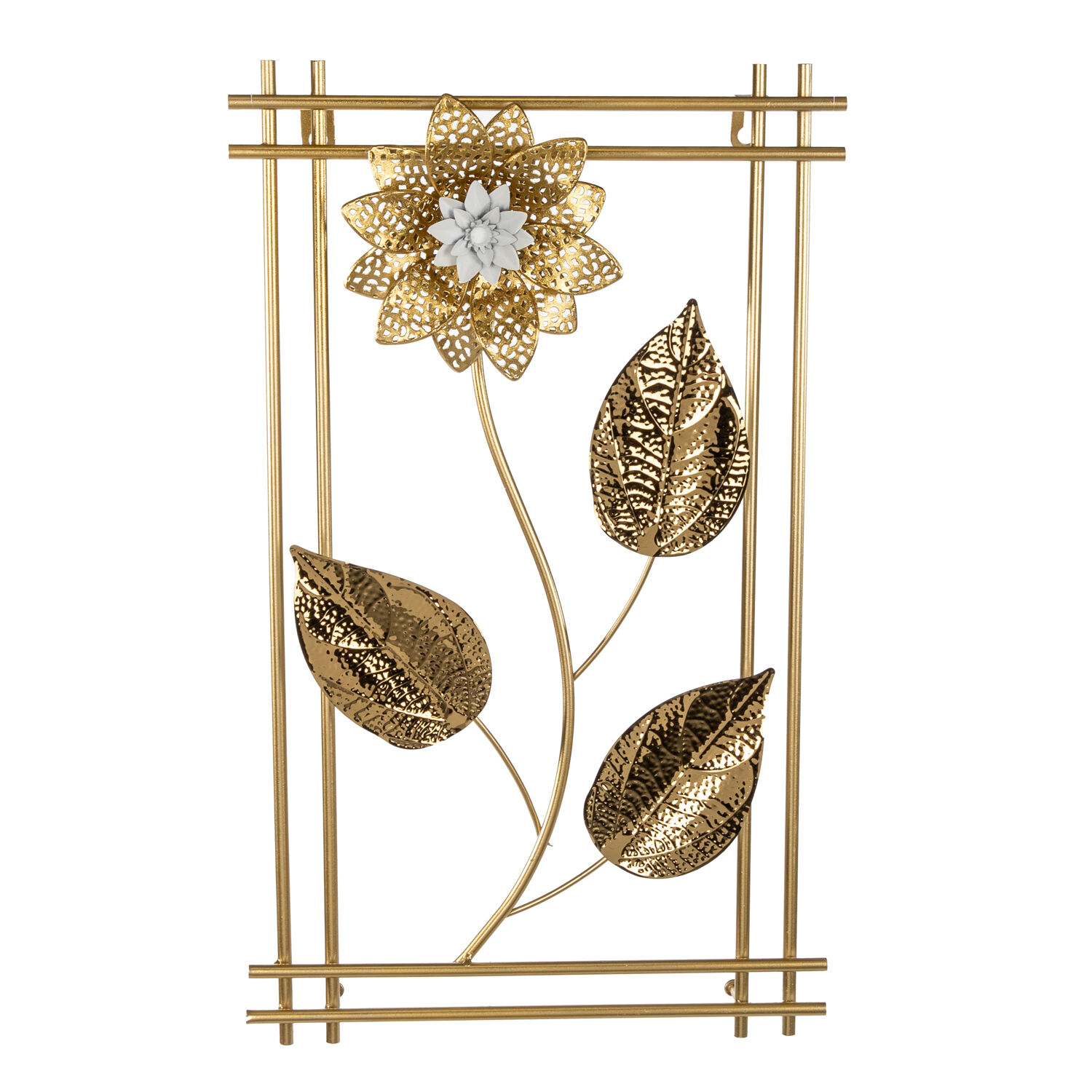 Metal Tablo Çiçek Desenli 3 Boyutlu Modern Gold 30x50 Cm.