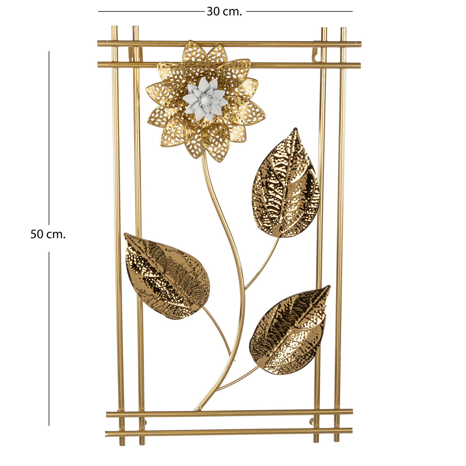 Metal Tablo Çiçek Desenli 3 Boyutlu Modern Gold 30x50 Cm.