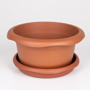 Menekşe Saksı, Tabaklı, Kahverengi - No:3, 20x10 cm