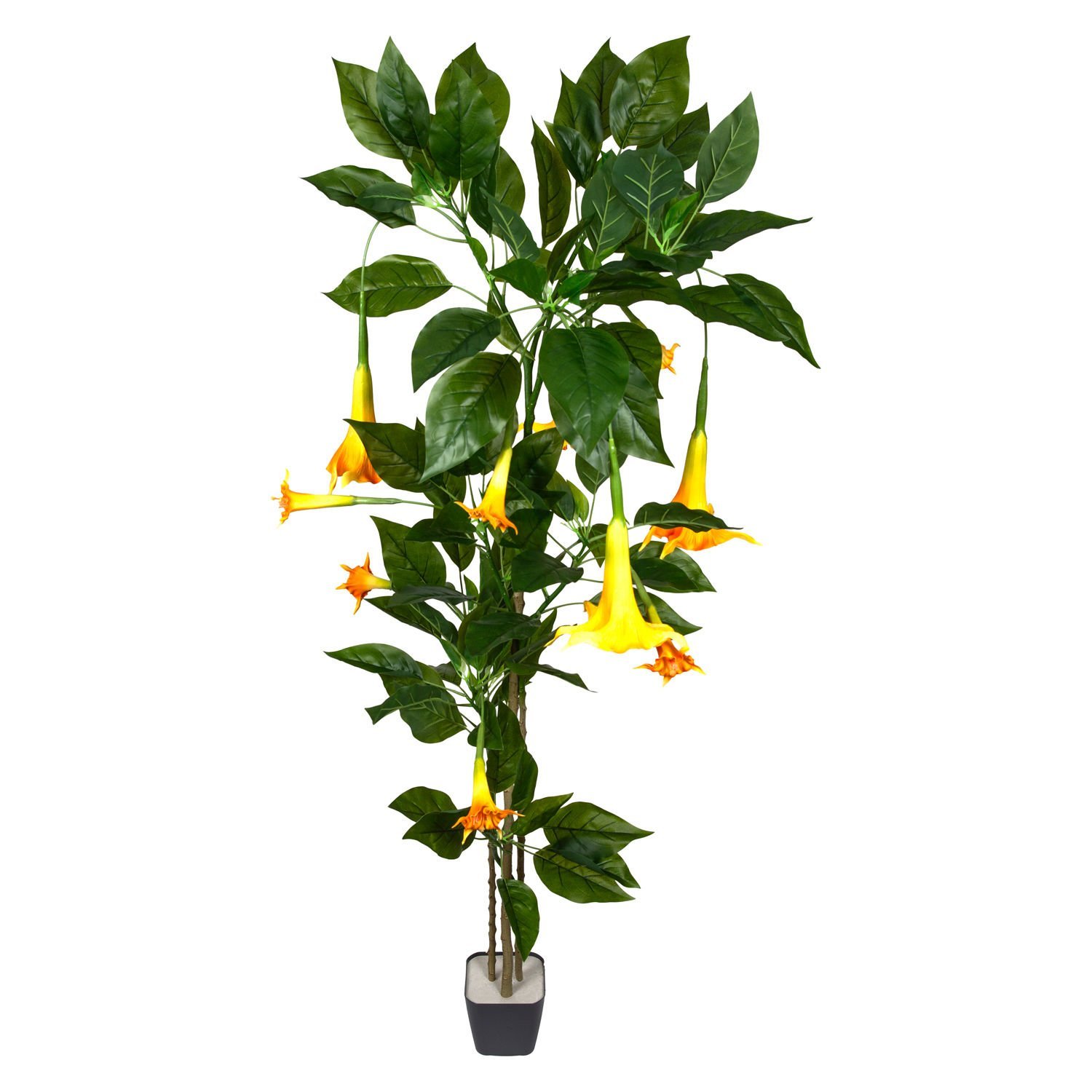 Yapay Ağaç Datula-Boru Çiçeği Gerçek Dokulu 104 Yaprak 10 Çiçekli Yeşil-Turuncu 160 Cm.