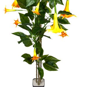 Yapay Ağaç Datula-Boru Çiçeği Gerçek Dokulu 104 Yaprak 10 Çiçekli Yeşil-Turuncu 160 Cm.