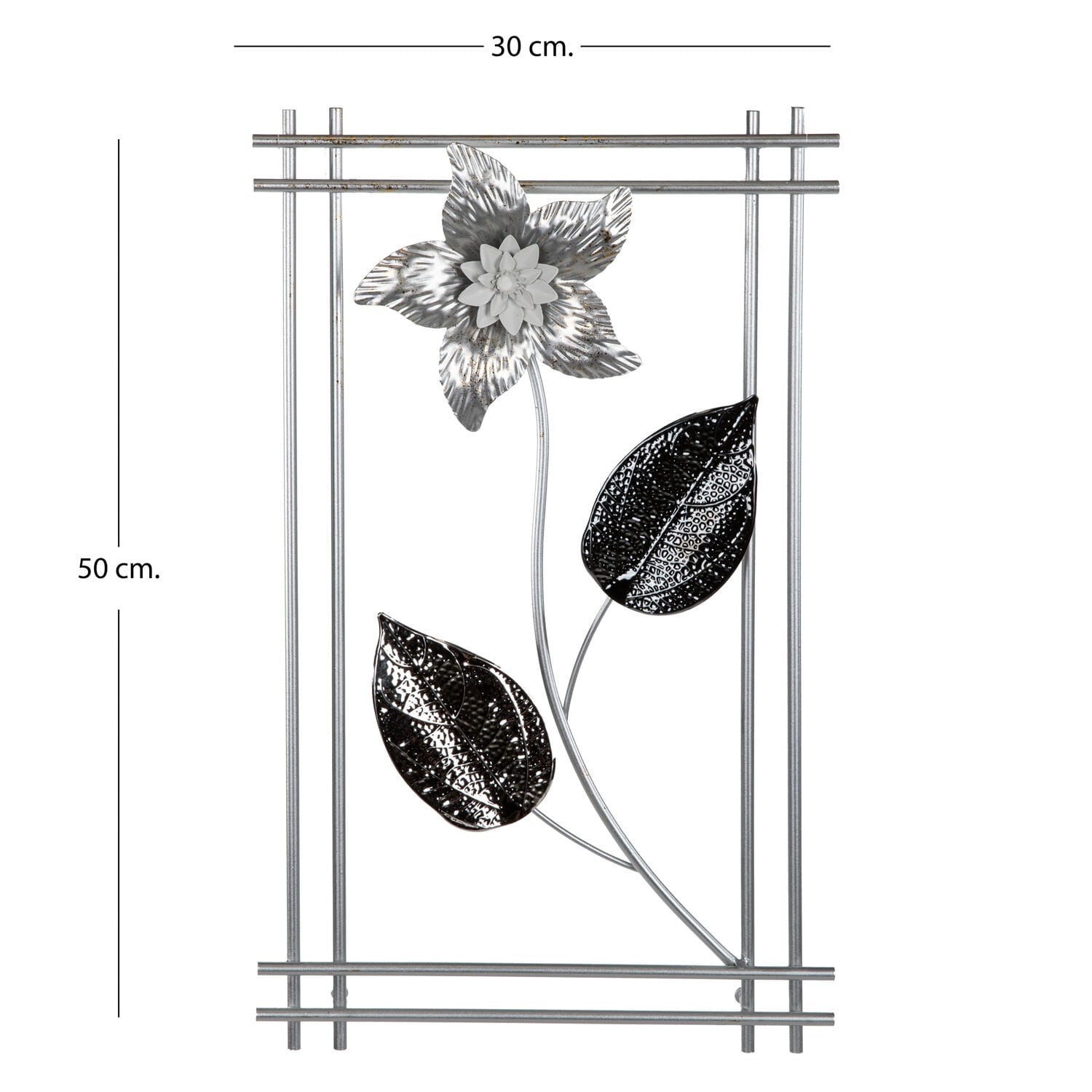 Metal Tablo Çiçek Desenli 3 Boyutlu Modern Gümüş 30x50 Cm.