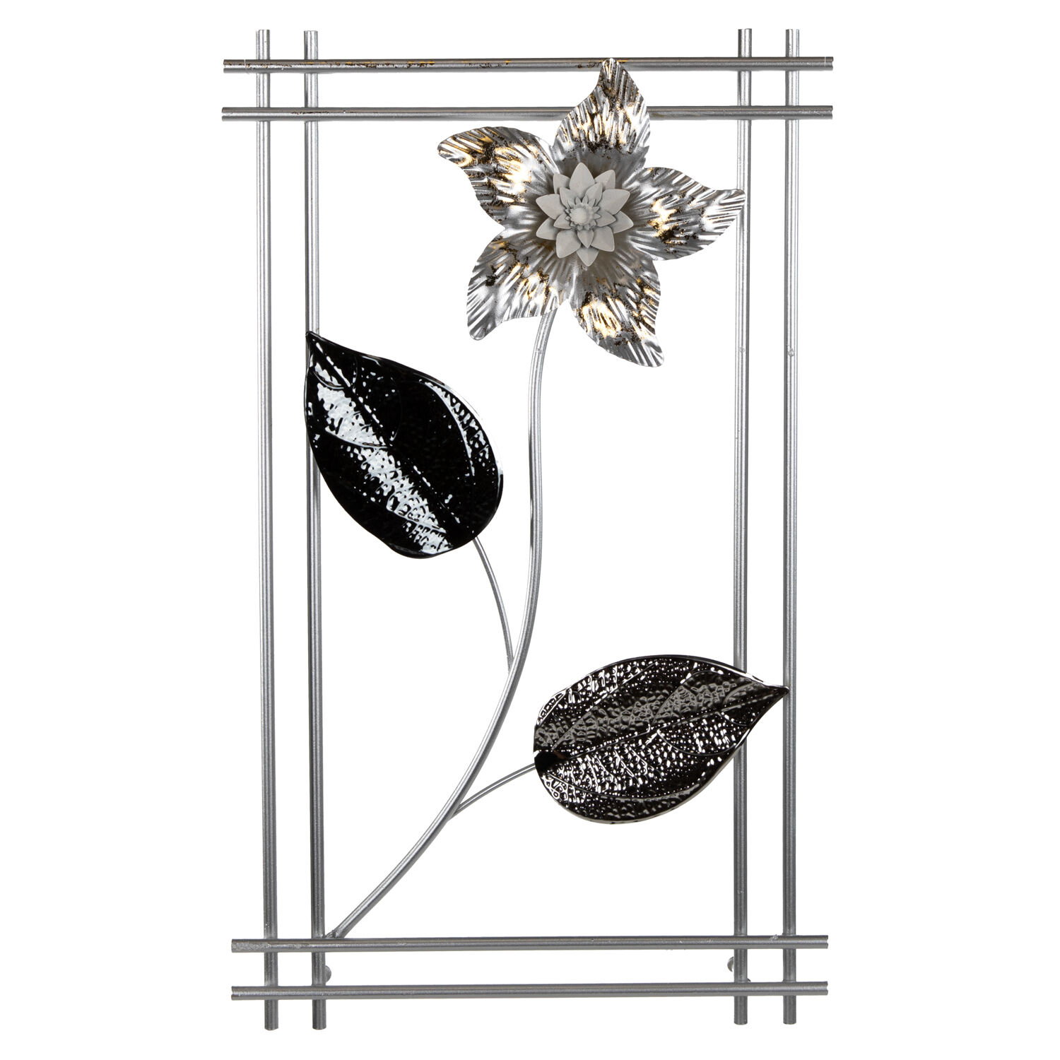 Metal Tablo Çiçek Desenli 3 Boyutlu Modern Gümüş 30x50 Cm.