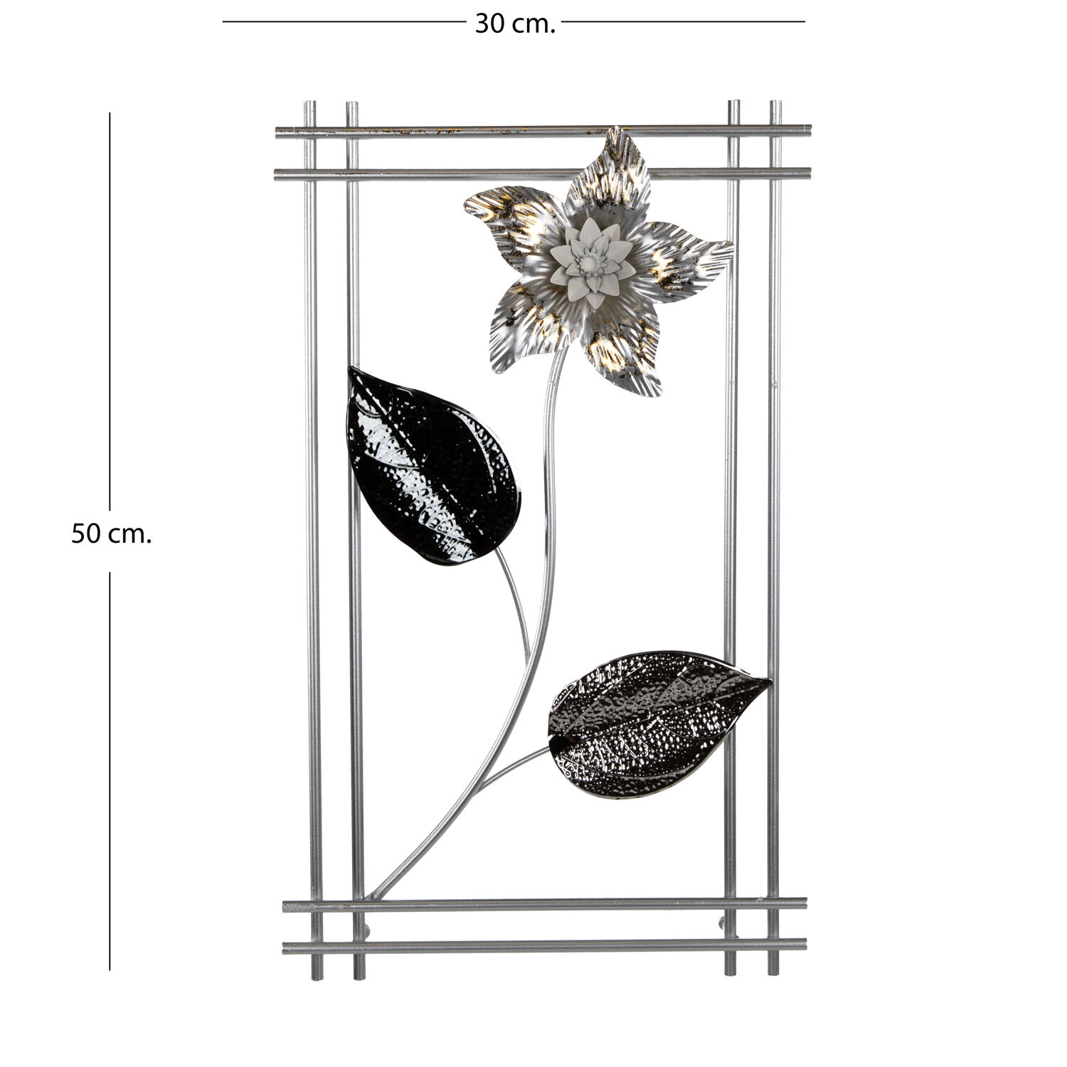 Metal Tablo Çiçek Desenli 3 Boyutlu Modern Gümüş 30x50 Cm.