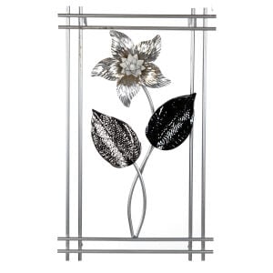 Metal Tablo Çiçek Desenli 3 Boyutlu Modern Gümüş 30x50 Cm.