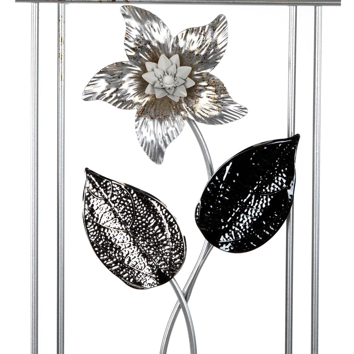 Metal Tablo Çiçek Desenli 3 Boyutlu Modern Gümüş 30x50 Cm.