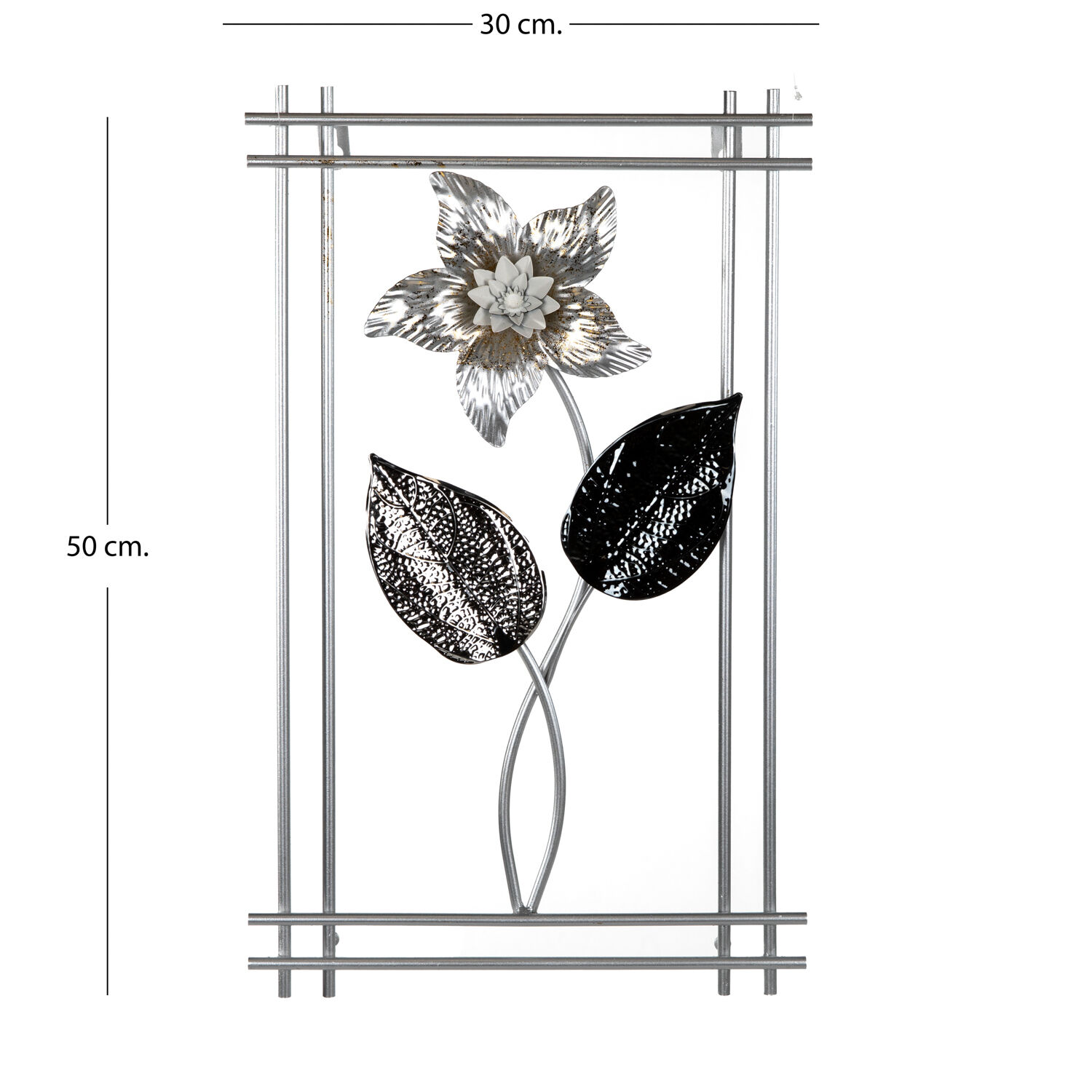 Metal Tablo Çiçek Desenli 3 Boyutlu Modern Gümüş 30x50 Cm.