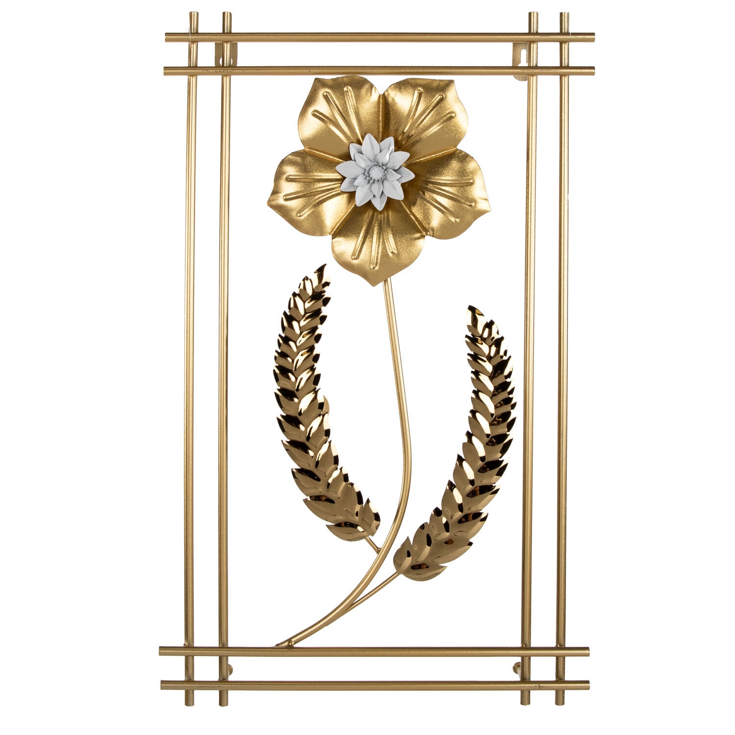 Metal Tablo Çiçek Desenli 3 Boyutlu Modern Gold 30x50 Cm.