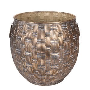 Metal Saksı Kulplu Kabartma Desenli Kahverengi Eskitme 45x43,5 Cm.