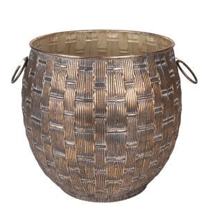 Metal Saksı Kulplu Kabartma Desenli Kahverengi Eskitme 45x43,5 Cm.