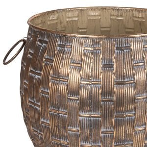 Metal Saksı Kulplu Kabartma Desenli Kahverengi Eskitme 45x43,5 Cm.