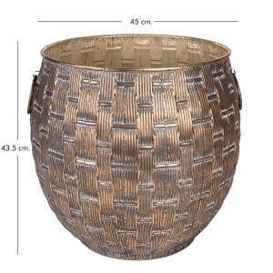 Metal Saksı Kulplu Kabartma Desenli Kahverengi Eskitme 45x43,5 Cm.