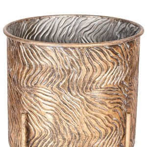 Dalga Desenli Ayaklı Silindir Metal Çiçeklik Saksı Altın Eskitme 31x38 Cm.
