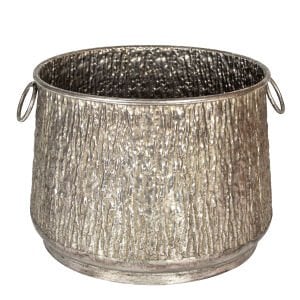 Kabartma Desenli Kulplu Metal Çiçeklik Kazan Saksı Gümüş Eskitme 45x33 Cm.