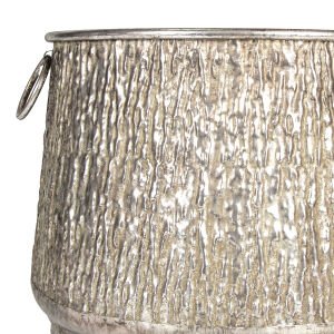 Kabartma Desenli Kulplu Metal Çiçeklik Kazan Saksı Gümüş Eskitme 45x33 Cm.