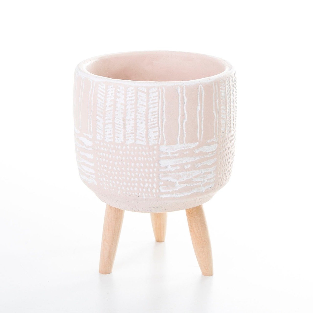 Veramaya Ayaklı Antik Desenli Somon Renk Beton Saksı 14,5x20 Cm