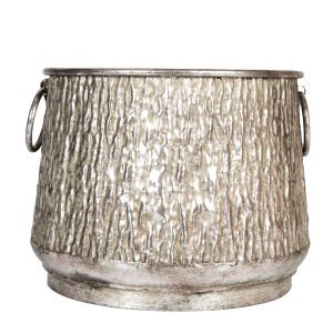 Kabartma Desenli Metal Çiçeklik Kazan Saksı Gümüş Eskitme 32x24,5 Cm.